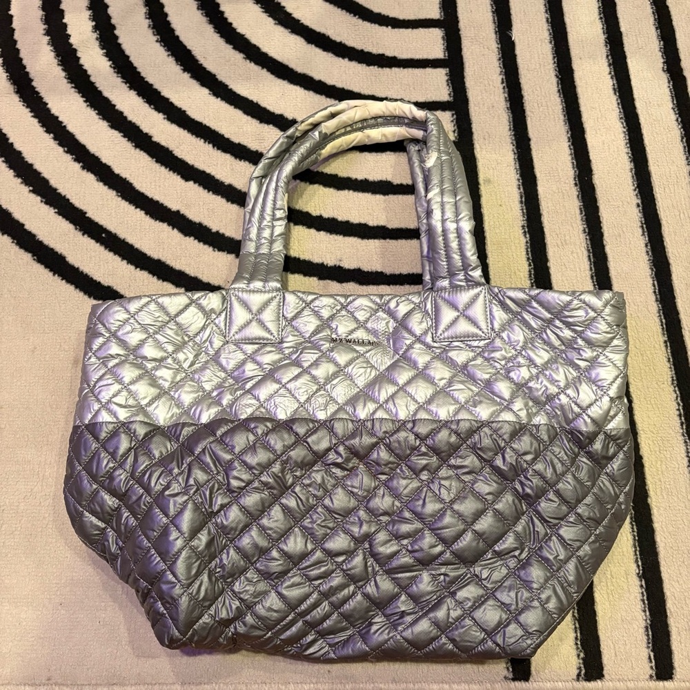MZ Wallace Silver Quilted Crosby Tote Bag